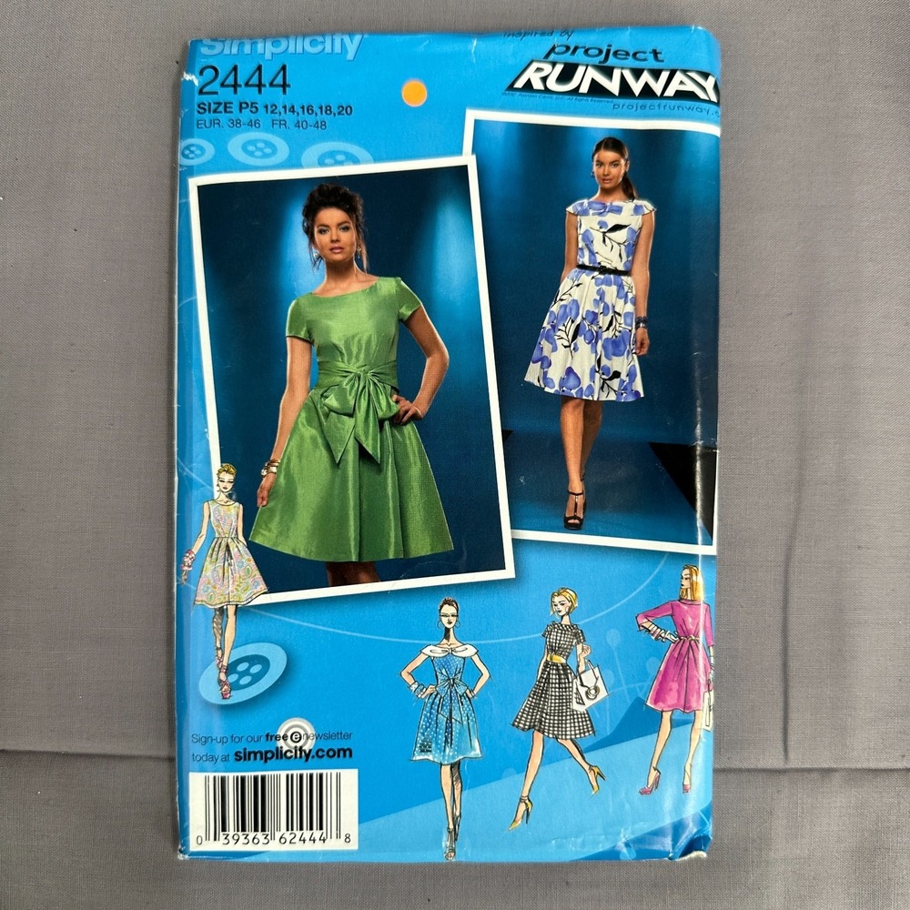 2444 Simplicity Project Runway Fit Flare Dress Sewing Pattern Size 12-20 Uncut